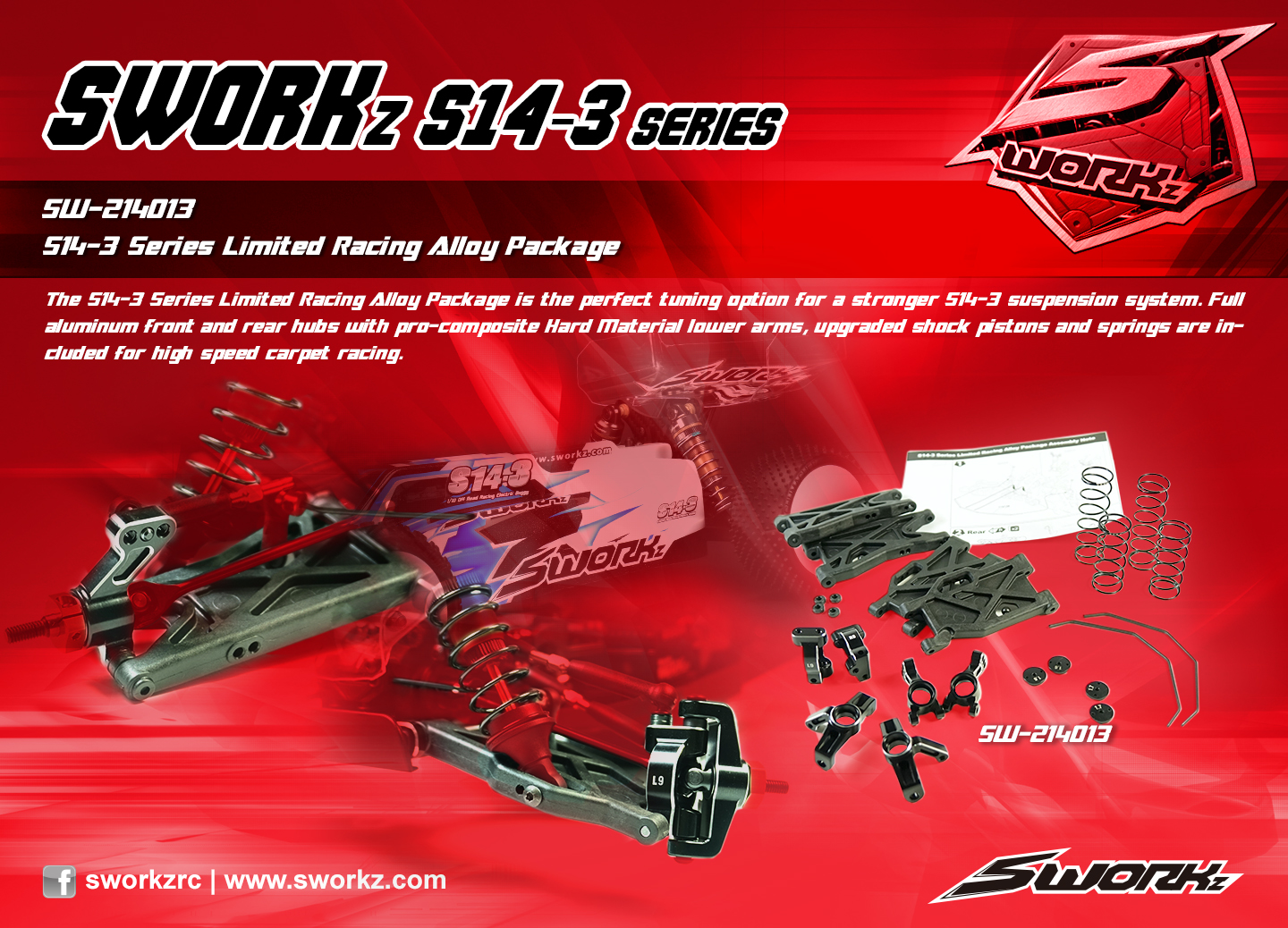 2pc #SW-338063 Sworkz  S35-4 BBS System Tiefron Coated Shock Shaft S